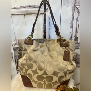 Coach Peyton Signature Sateen Khaki Tote Bag 14505